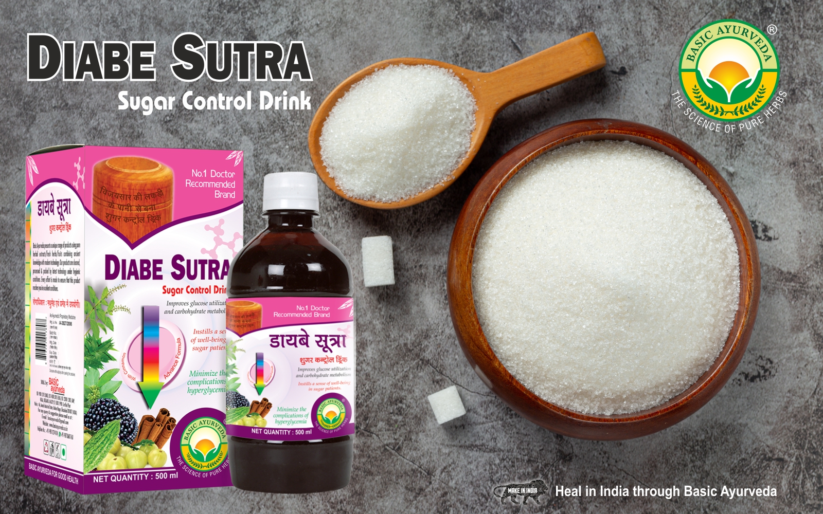 Basic Ayurveda Diabe Sutra 500ml | Ayurvedic Blend of Jamun Methi Neem Amla Tulsi & Karela | Wellness Tonic for Healthy Lifestyle