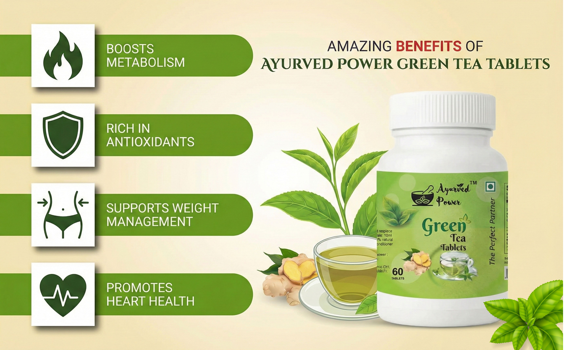 Green tea tablet for Weight Loss | Supports Weight Management & Metabolism | Supports Active Lifestyle & Daily Wellness | Green tea Extract | Fat Burner tablet | 60 tablets - Pack of 1