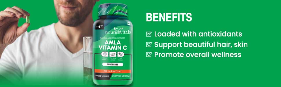 NourishVitals Amla Vitamin C with Tannins > 25% Pure Herbs, 500 mg Amla Extract 60 Veg Capsules