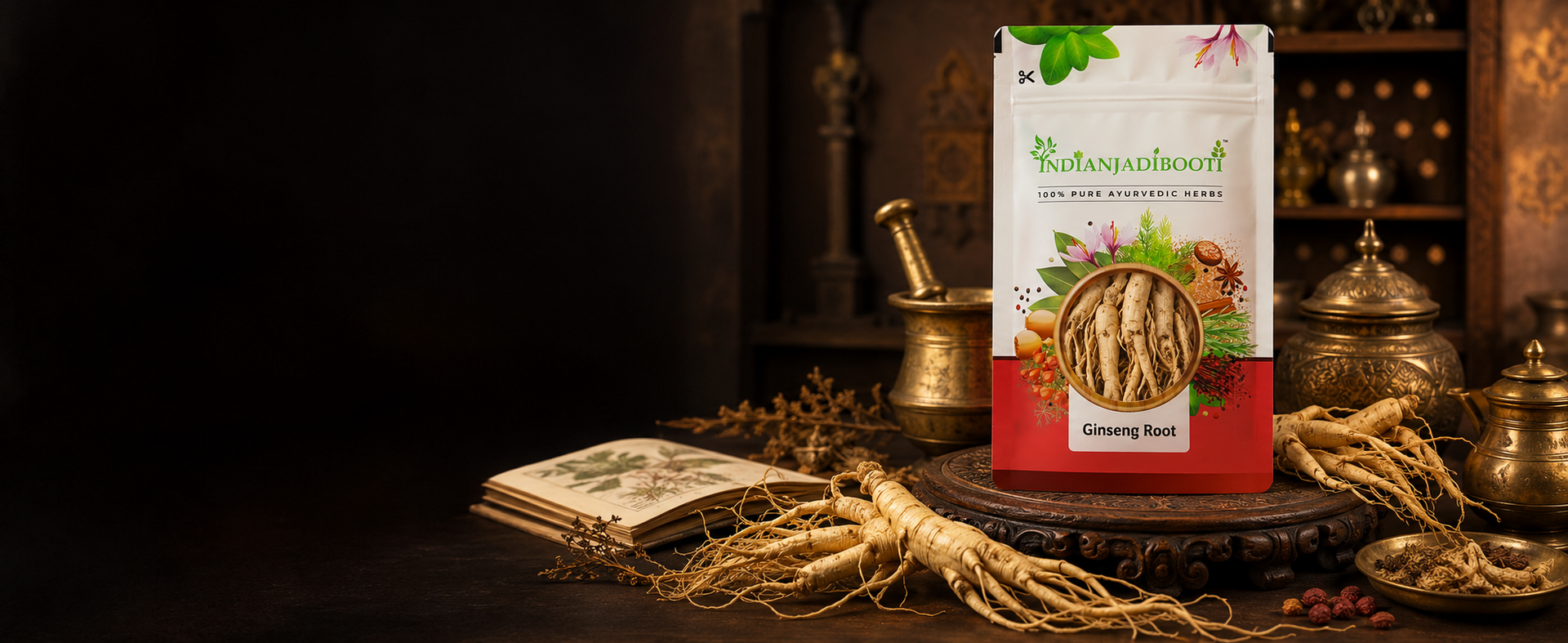 Indian Jadi Booti Panax Ginseng Root for Instant Energy and Mental Sharpness - 100% Pure Whole Dried Ginseng for Stamina & Immunity(20 Grams) | Pack Of 2