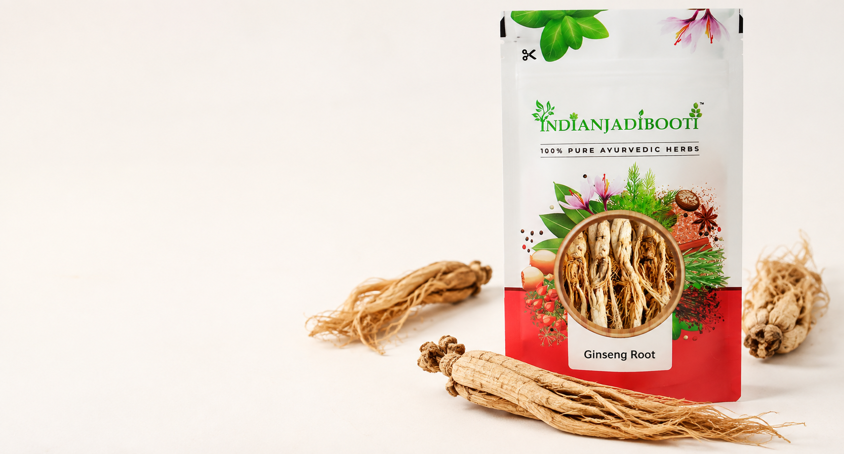 Indian Jadi Booti Panax Ginseng Root for Instant Energy and Mental Sharpness - 100% Pure Whole Dried Ginseng for Stamina & Immunity(20 Grams) | Pack Of 2