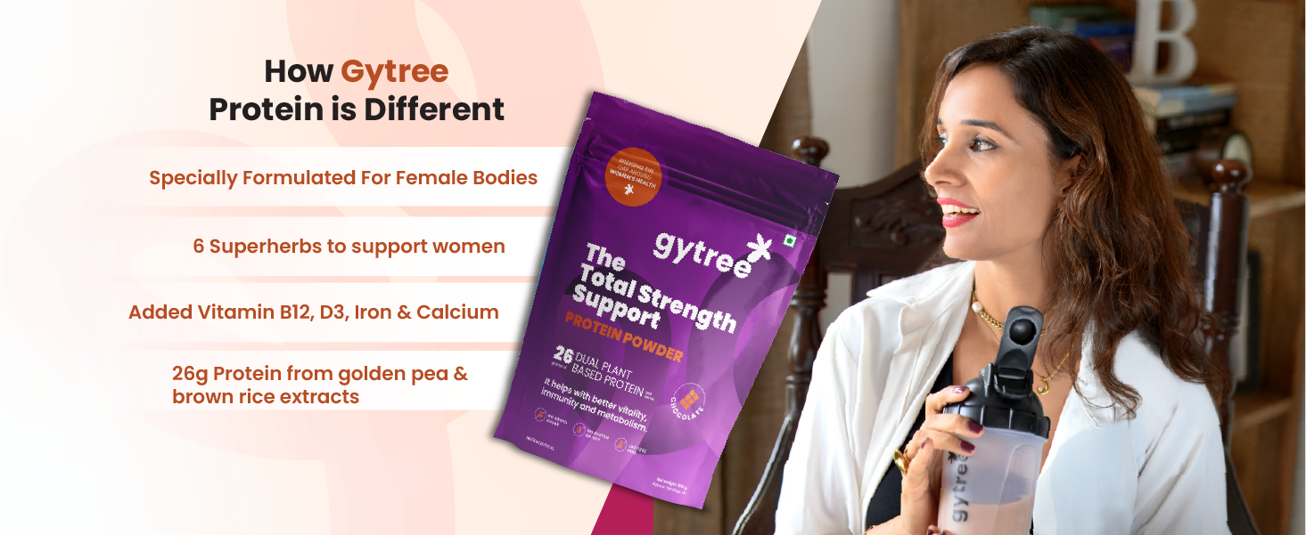 Gytree Protein Powder For Women|Vegan Dual Plant-Based Protein|26 gram per serving Of Pea & Brown Rice Protein| Plant Protein for Women (Chocolate, 500g)