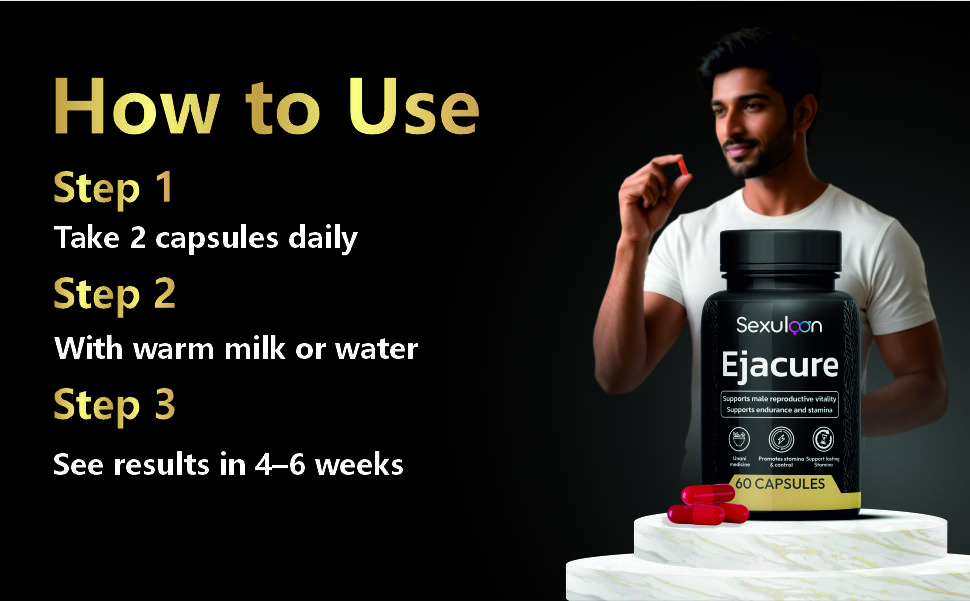 Ejacure Unani Capsules for Men - Ashwagandha, Shatavari, Safed Musli & Kaunch Beej Blend - Supports Stamina, Endurance & Vitality - 60 Capsules(Pack 1)