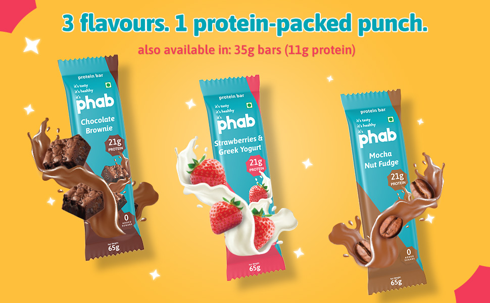 Phab Protein Bars Chocolate Brownie with 21g Protein, 8g High Fibre & 0 Added Sugar 100% Vegetarian | Healthy & Tasty Protein bar | Trans Fat-Free & No Preservatives Protein bars (Pack of 12 x 65g)