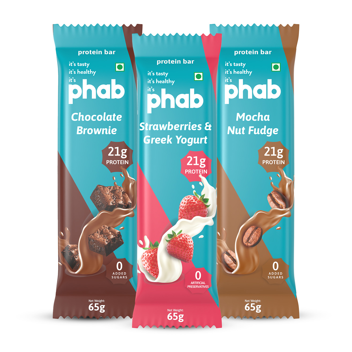 Phab Protein Bars Chocolate Brownie with 21g Protein, 8g High Fibre & 0 Added Sugar 100% Vegetarian | Healthy & Tasty Protein bar | Trans Fat-Free & No Preservatives Protein bars (Pack of 12 x 65g)