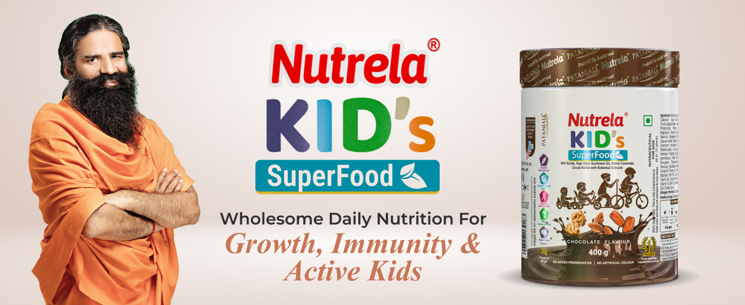 Nutrela Kids Protein Powder - 400g, Chocolate Flavour | Helps in Memory and Brain Development | Improve Muscle Mass, Bone and Teeth Strength | Ideal for 4 to 15 Years | Pack of 1