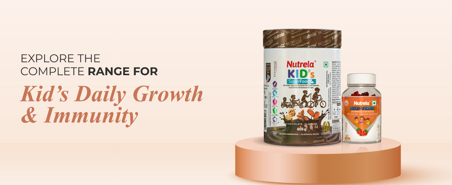 Nutrela Kids Protein Powder - 400g, Chocolate Flavour | Helps in Memory and Brain Development | Improve Muscle Mass, Bone and Teeth Strength | Ideal for 4 to 15 Years | Pack of 1