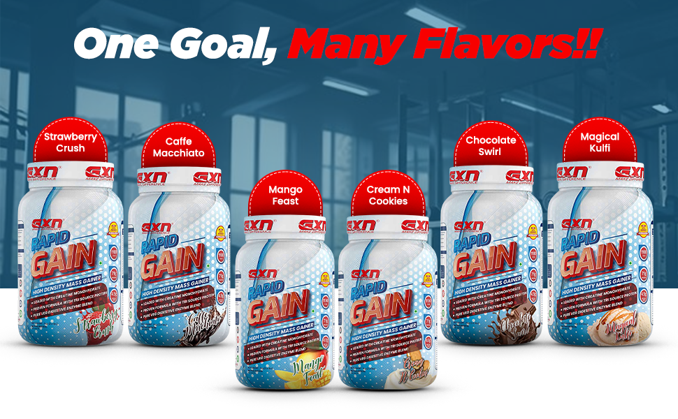 Greenex Nutrition (GXN) Rapid Gain 1 kg | 321.35kcal | 3g Creatine | Whey Protein Concentrate & Soy Protein Isolate | Caffe Macchiato | 13 Servings | Mass Gainer