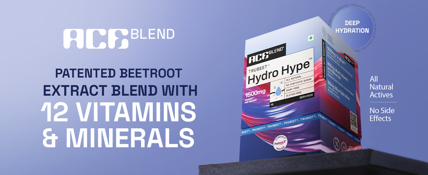 Ace Blend Hydro Hype (15 Sachets) | Energy & Blood Flow | Instant Hydration | Full-Spectrum Electrolytes | 100% Natural Beetroot Extract Multi Vitamins & Minerals | Lemon Raspberry - For Men & Women