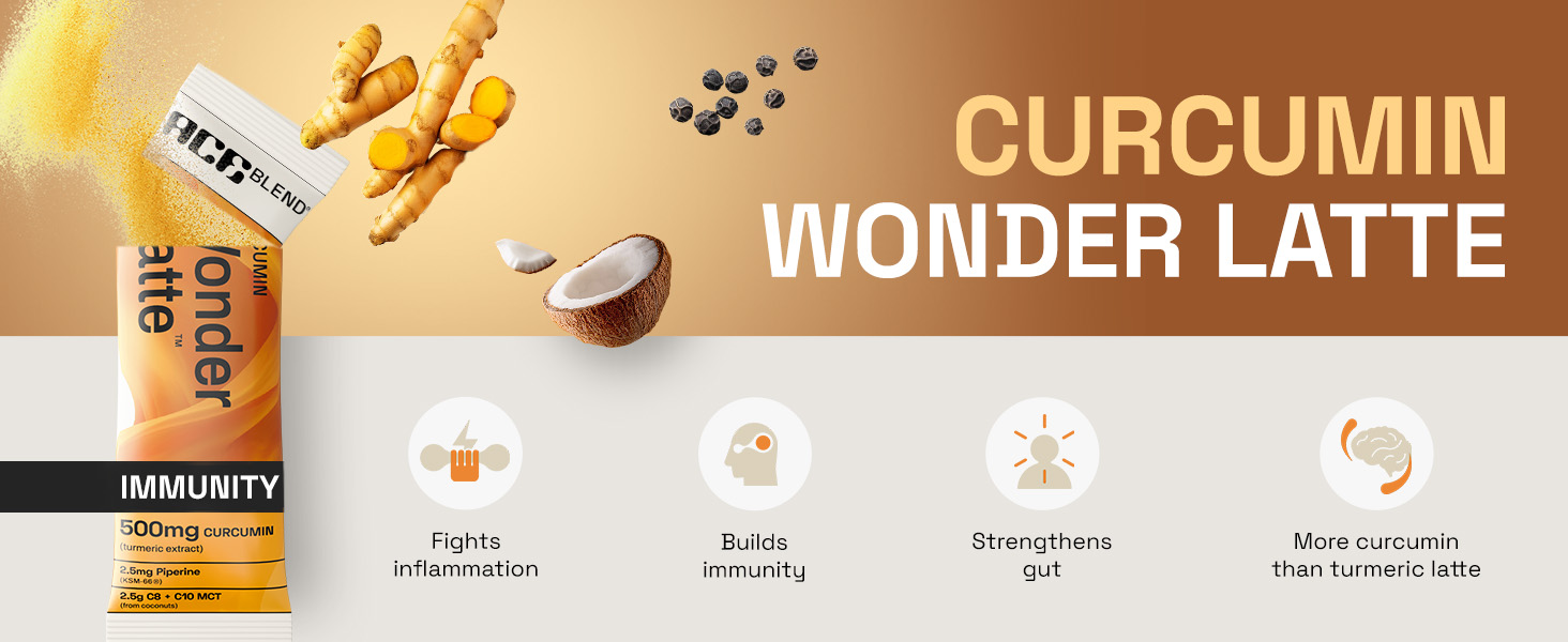 Ace Blend Curcumin WONDER LATTE | 15 Serves | Turmeric Extract | MCT powder | Bio Piperine | 100% Natural Cinnamon Flavour | High Immunity | Anti inflammation | Brain & Gut Health. Relish Cold/Hot