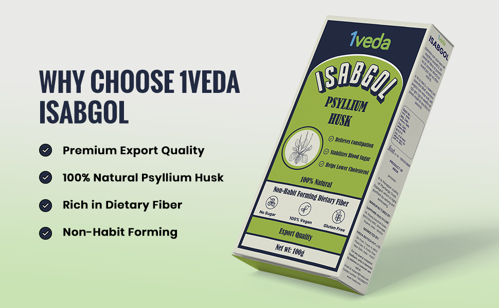 Isabgol Psyllium Husk Powder 100g | Natural Fibre Supplement for Healthy Digestion & Regular Bowel Movement | Sugar Free | Gluten Free | Vegan