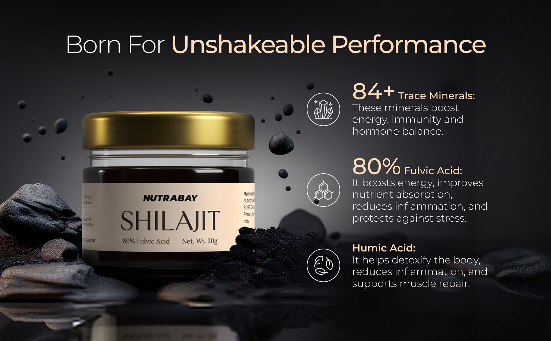Nutrabay Shudh Himalayan Shilajit Resin from High Altitude – Extracted Using Water – Strength, Stamina & Power – Premium Ayurvedic Supplement – 20g