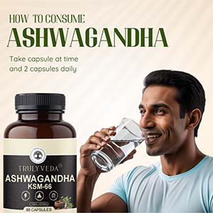 TrulyVeda Aswagandha KSM-66 Capsules | Clinically Proven 100% Pure Root Extract | 60 Capsules