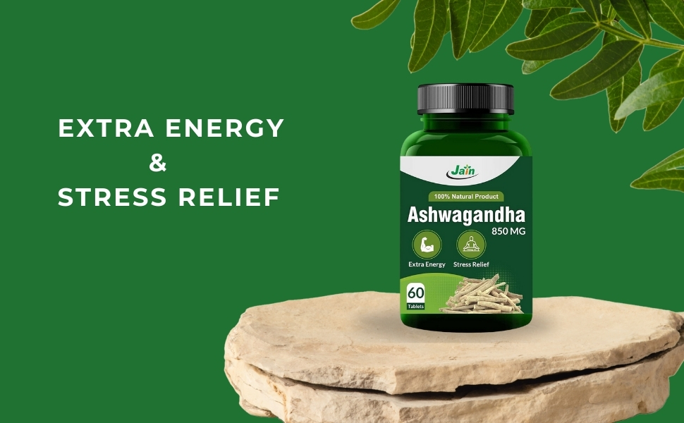 Jain Ashwagandha 850mg Tablet | Extra Energy, Stress Relief, 100% Natural, Improves Sleep, Reduces Blood Sugar | Restorative Benefits, 1000 Tablets