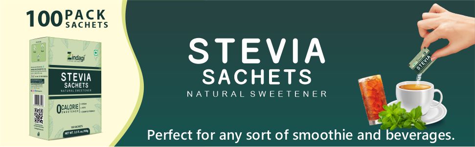 Zindagi Stevia Sugar Sachets | Stevia Plant Based Natural Sweetener | Diabetic Friendly Sweetener | 200 Sachets