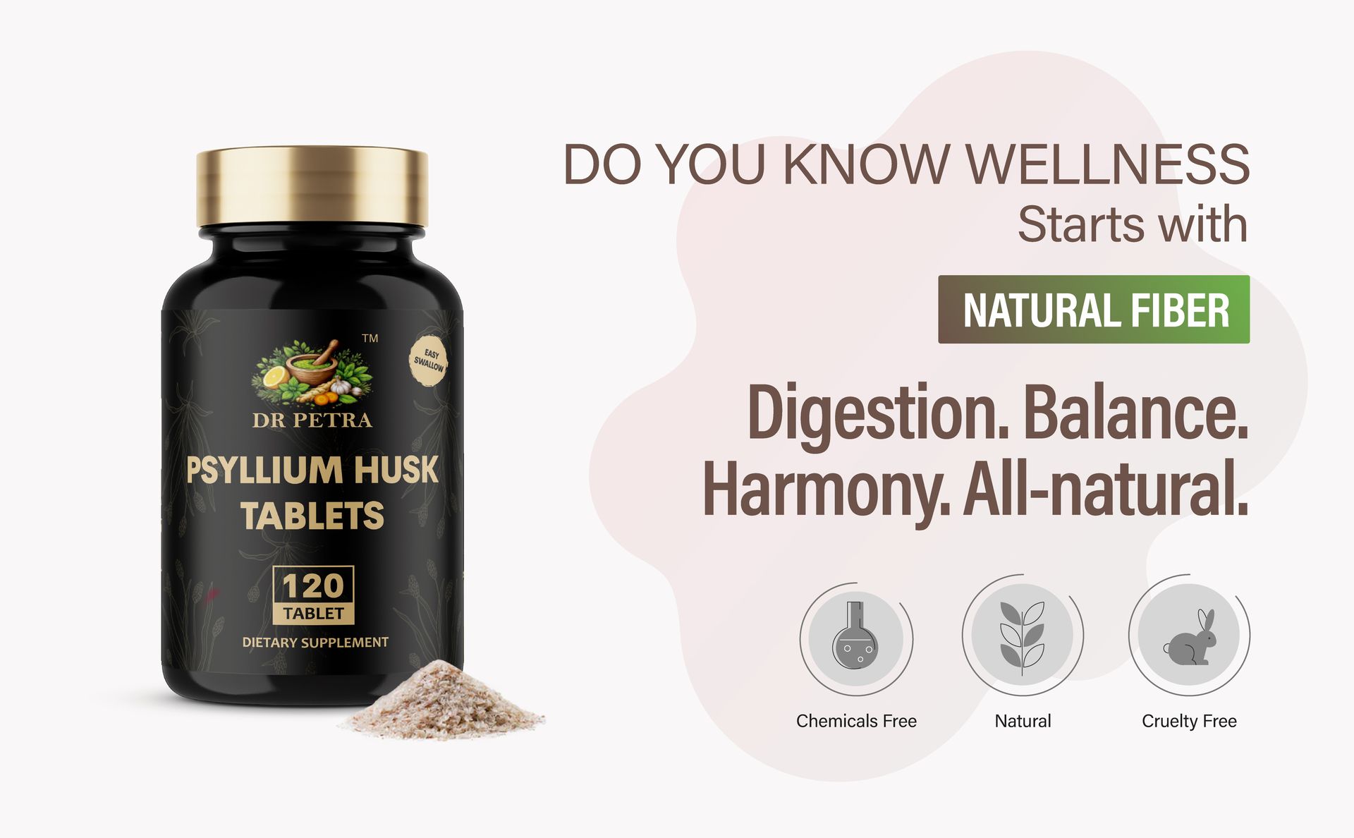 Psyllium Husk Tablets | Natural Plant-Based Fiber Supplement | Supports Digestive Health, Gut Regularity & Daily Wellness | 120 Tablets | Non-GMO
