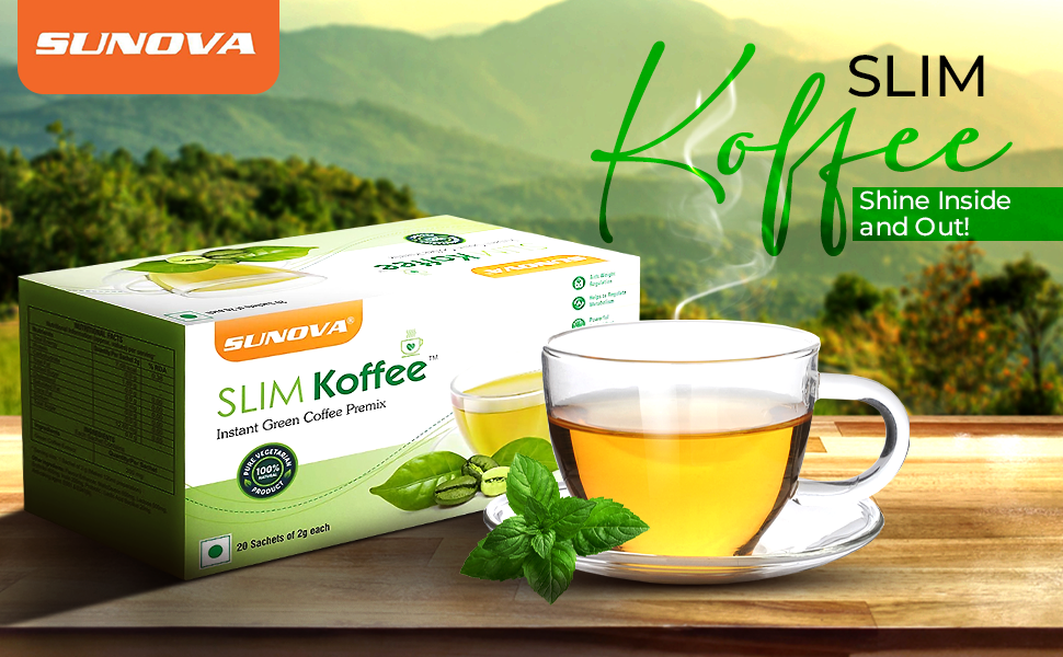 Sunova Slim Koffee - Instant Green Coffee Premix - Powerful Antioxidant, Aids Weight Regulation