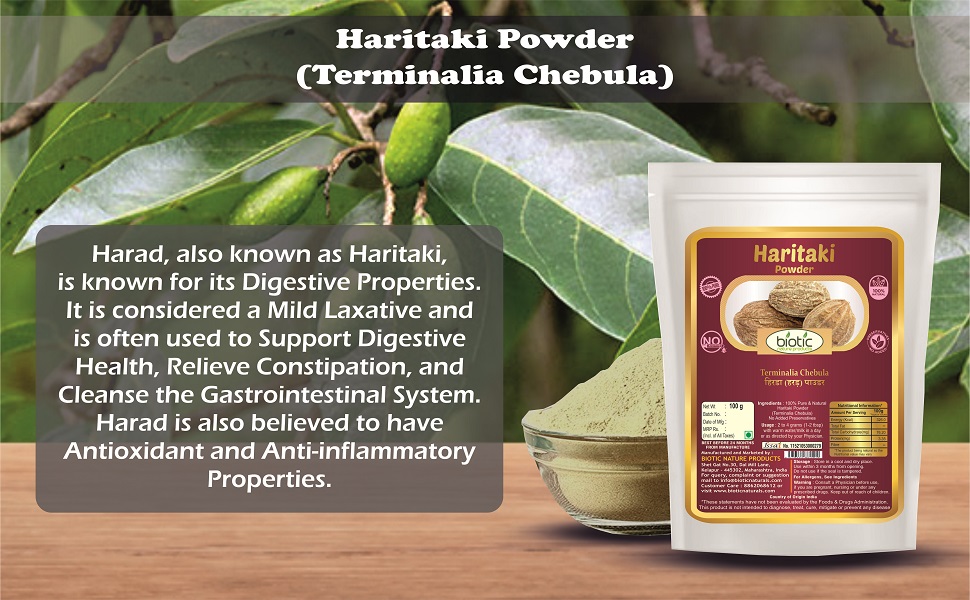 Biotic Amla, Harad and Baheda Powder - Triphala Powder - Trifala Powder - Organic Triphla Churna - Thiripala - 150gm (50gm each)