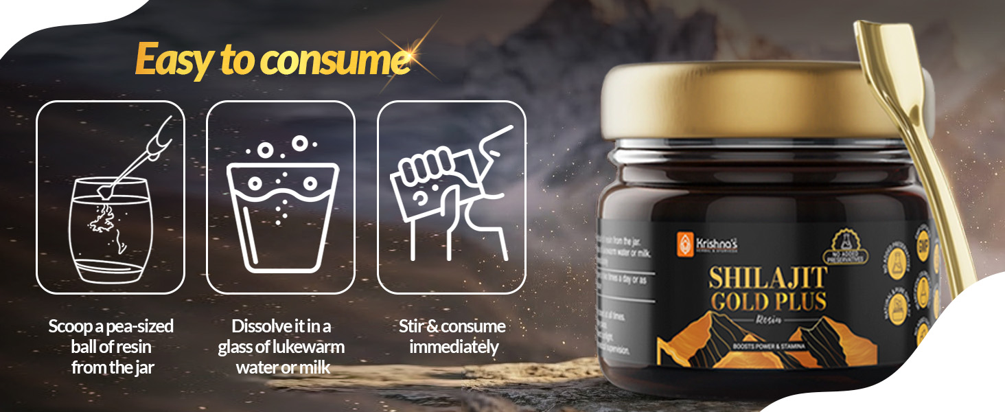 Krishna's Shilajit Gold Plus Resin, 100% Pure Himalayan Shilajit Resin, Natural Mineral & Fulvic Acid Supplement, No Additives - 20 g
