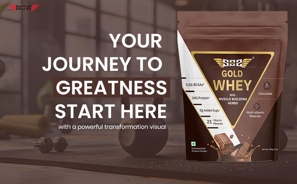 SOS Nutrition Gold Whey Protein Powder (Chocolate 454g) (Pack of 2) For Men Women 24g Whey Protein in 2 Scoop, 5.5g BCAAs, 30 Serving, Ashwagandha, Musli, Faster Muscle Recovery