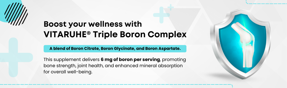 VITARUHE® Triple Boron Complex 6 mg Supplement | 90 capsules | Vegetarian, Non-GMO & Gluten Free | Triple Action Boron Citrate, Boron Glycinate, Boron Asparate