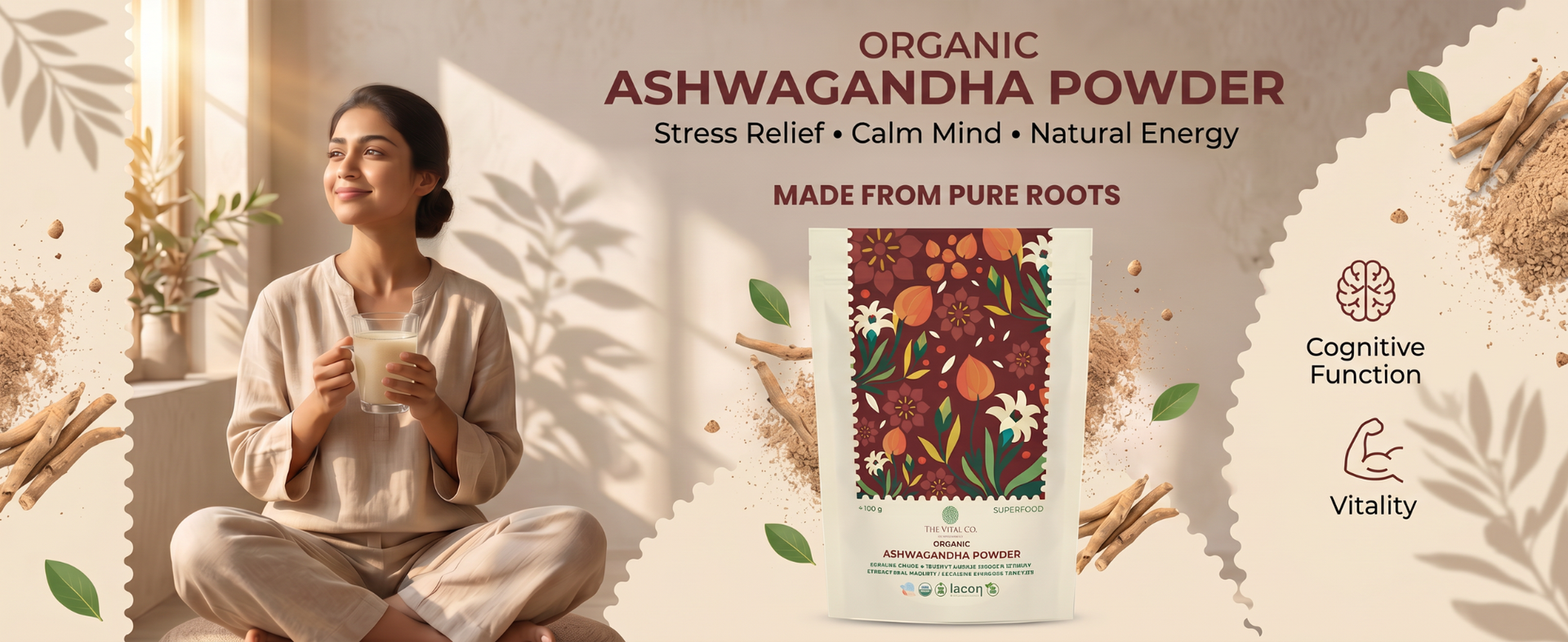 Ashwagandha Powder 100g | Organic Ashwagandha Root Powder | Withania Somnifera Churna for Stress Relief Sleep Energy & Stamina | Herbal Adaptogen for Men & Women