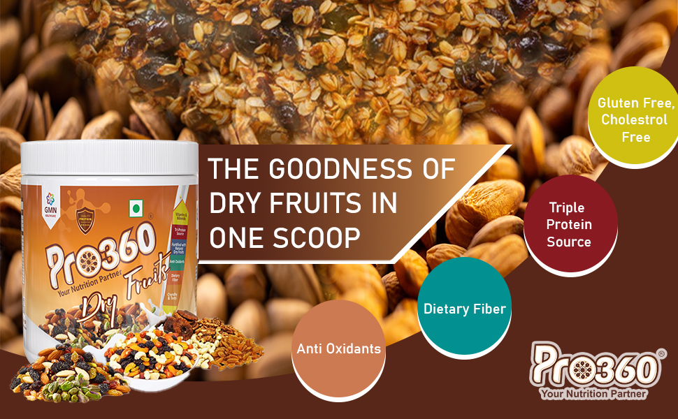 Pro360 Dry Fruits Protein Powder with Natural Dry Fruits with Immunity Boosters - Zinc, Vitamin C, Vitamin D 250g Pack