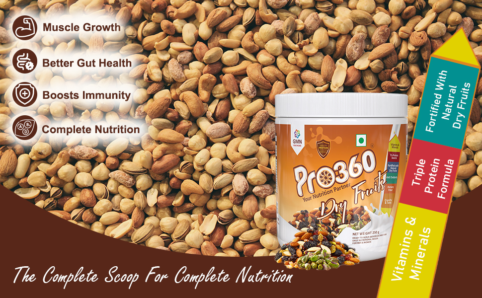 Pro360 Dry Fruits Protein Powder with Natural Dry Fruits with Immunity Boosters - Zinc, Vitamin C, Vitamin D 250g Pack