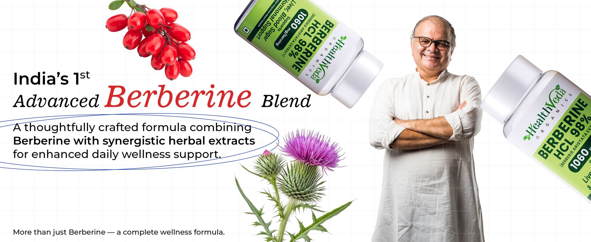 Health Veda Organics Berberine Supplements | Berberine HCL 98% 500mg (1060mg per Serving) | Blood Sugar Support, Metabolism Booster | With Gymnema (Gudmar), Cinnamon, R-ALA, Milk Thistle & Chromium | 60 Veg Capsules