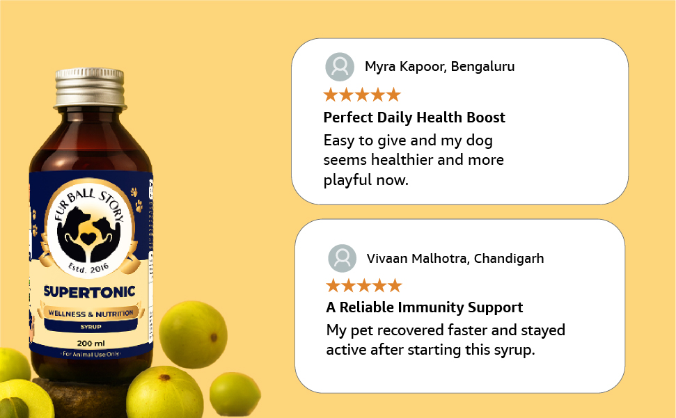 FUR BALL STORY Supertonic Multivitamin Syrup for Dogs & Cats | Pet Immunity & Energy Booster Supplement | Supports Liver, Kidney & Overall Health | with Moringa, Ashwagandha & 10+ Superfoods 200ml