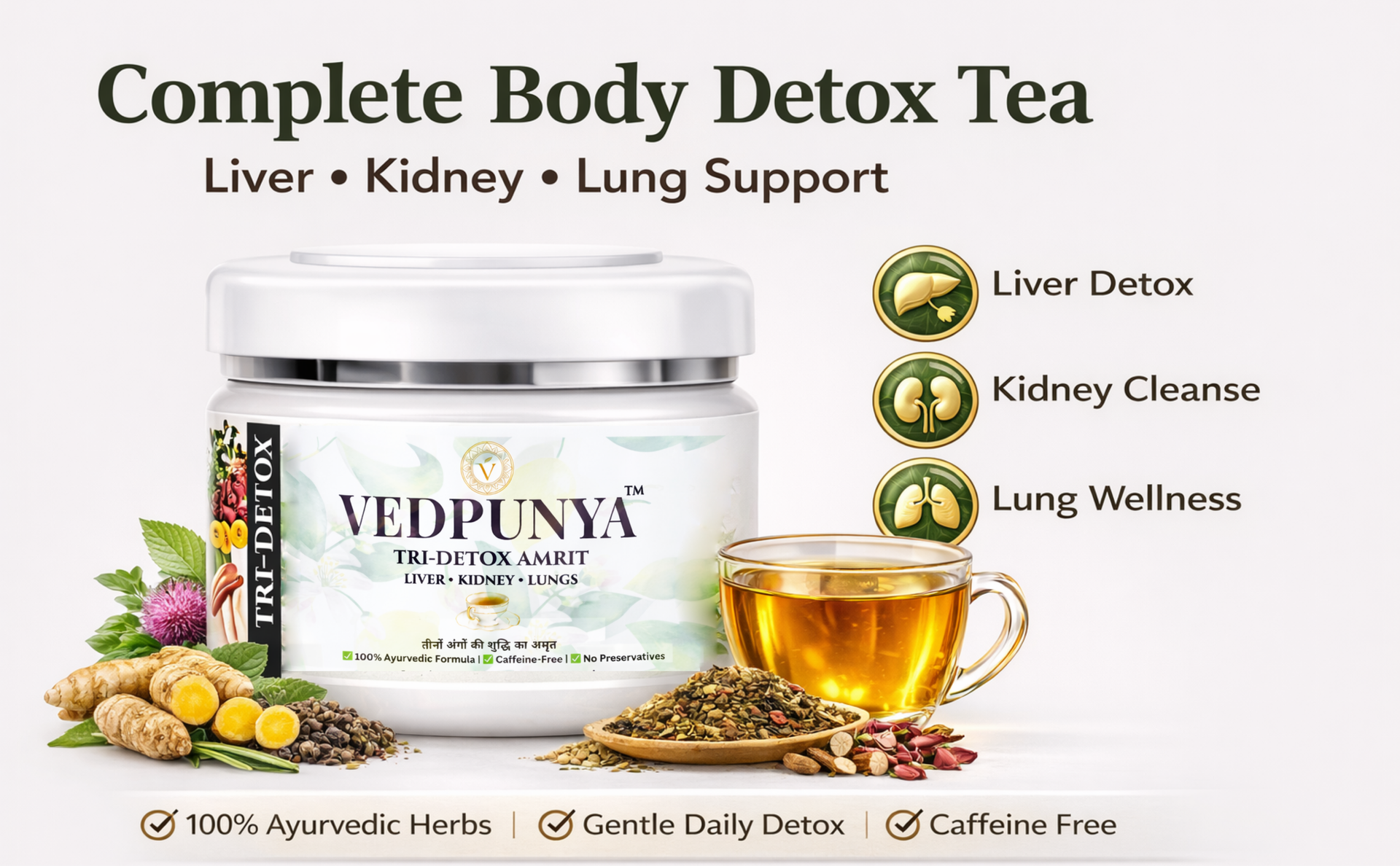 VEDPUNYA TRI-DETOX AMRIT Herbal Tea — 13-Herb Blend