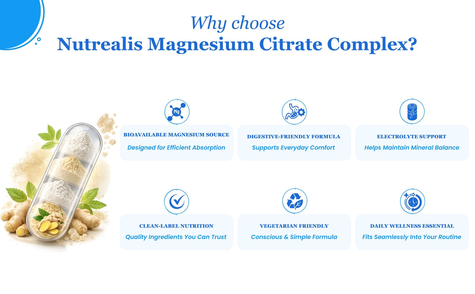 Magnesium Citrate 1000mg | 120 Veg Capsules | Magnesium Supplement with Potassium, Inulin & Ginger | Electrolyte, Muscle, Nerve, Digestion & Energy Support