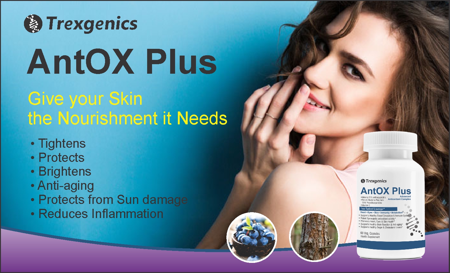 Trexgenics ANTOX PLUS Bilberry 25% 200 mg, Pine bark 90% 200 mg & Vitamin C Advanced Antioxidant complex, Heart, Eyes, Skin, Immunity, Metabolism (60 Vcaps) (1)