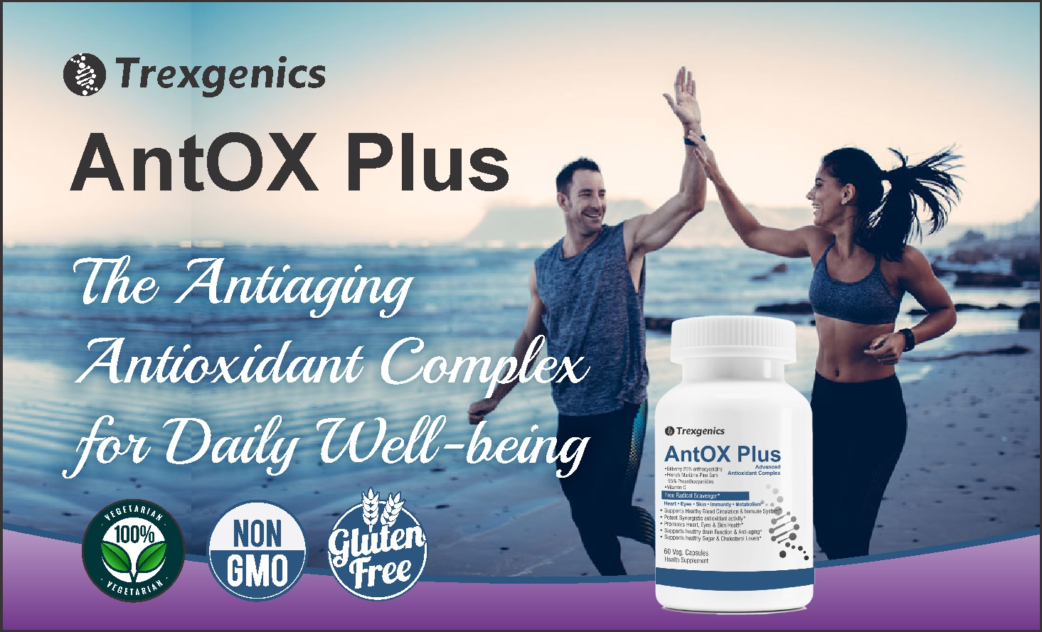 Trexgenics ANTOX PLUS Bilberry 25% 200 mg, Pine bark 90% 200 mg & Vitamin C Advanced Antioxidant complex, Heart, Eyes, Skin, Immunity, Metabolism (60 Vcaps) (1)