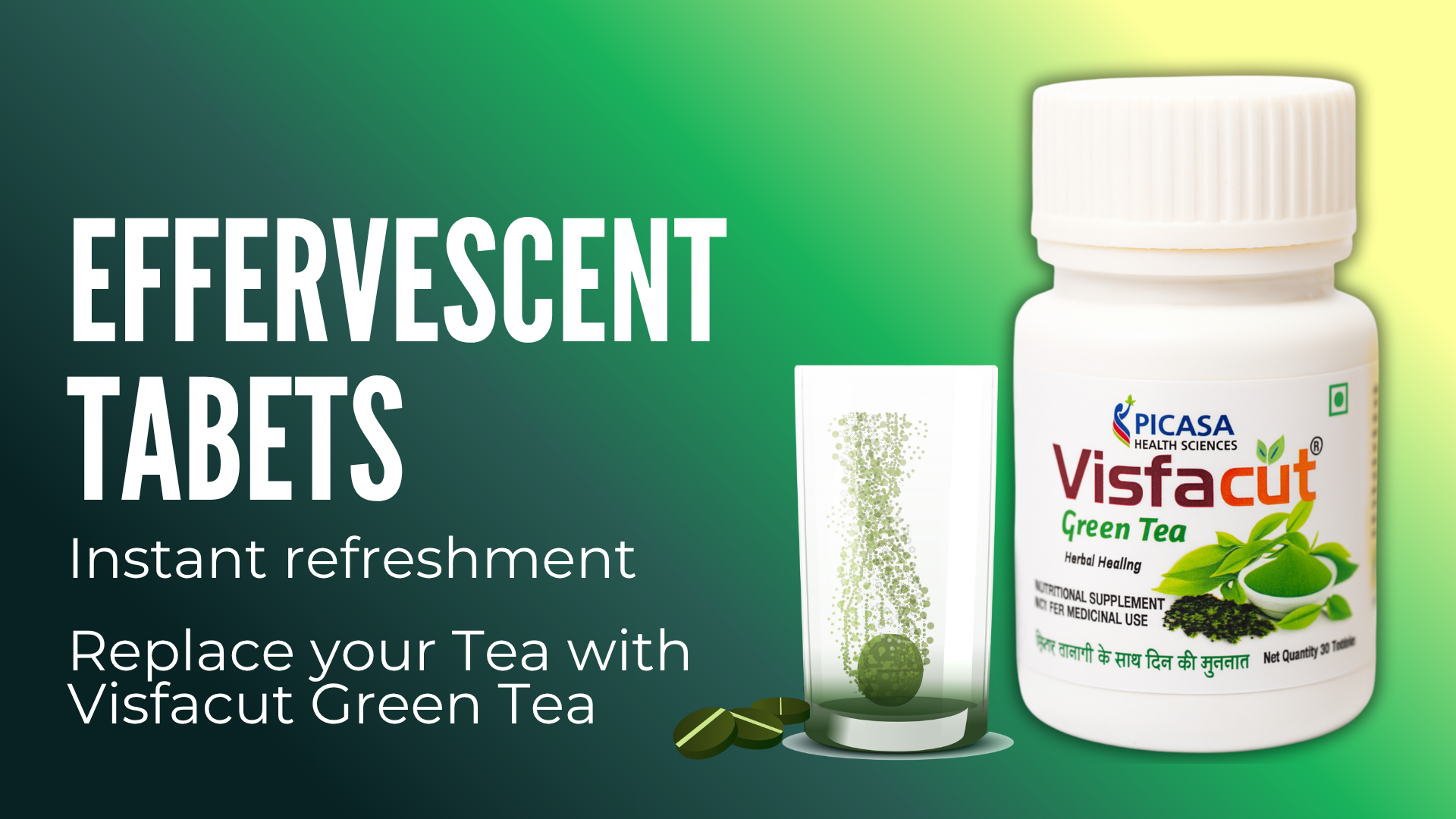 Herbal Green Tea | Natural Effervescent Tablet | Antioxidant Boost and Metabolism Booster | 30 Tablets
