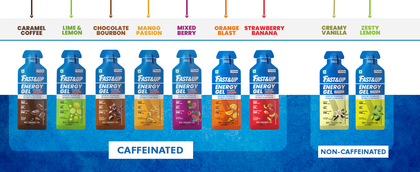 Fast&Up Energy Gel- Zesty Lemon flavour (Caffeine free) - Pack of 6 Gel Sachets, 39g per sachet- For Instant energy boost, Improved endurance and performance
