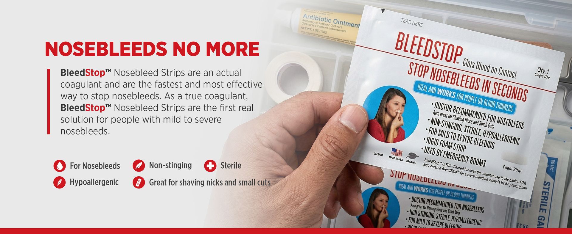 BleedStop™ Nosebleed Strips – Fast Acting Blood Coagulant Foam Inserts – Helps Clot Blood on Contact – Non-Stinging Sterile Hypoallergenic for Mild to Heavy Nosebleeds