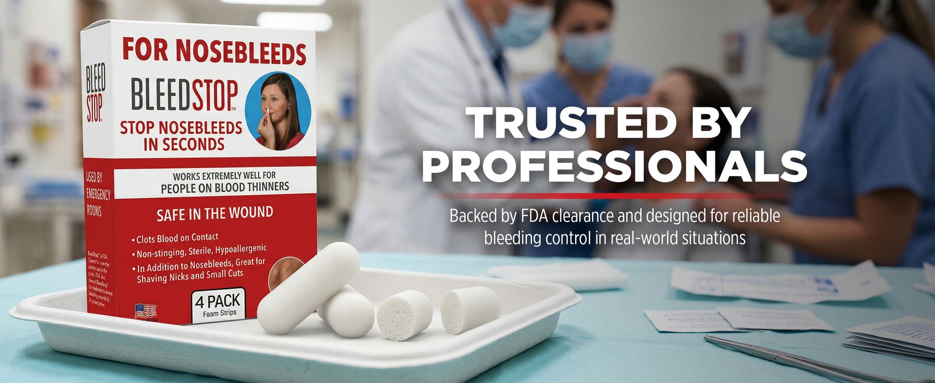 BleedStop™ Nosebleed Strips – Fast Acting Blood Coagulant Foam Inserts – Helps Clot Blood on Contact – Non-Stinging Sterile Hypoallergenic for Mild to Heavy Nosebleeds