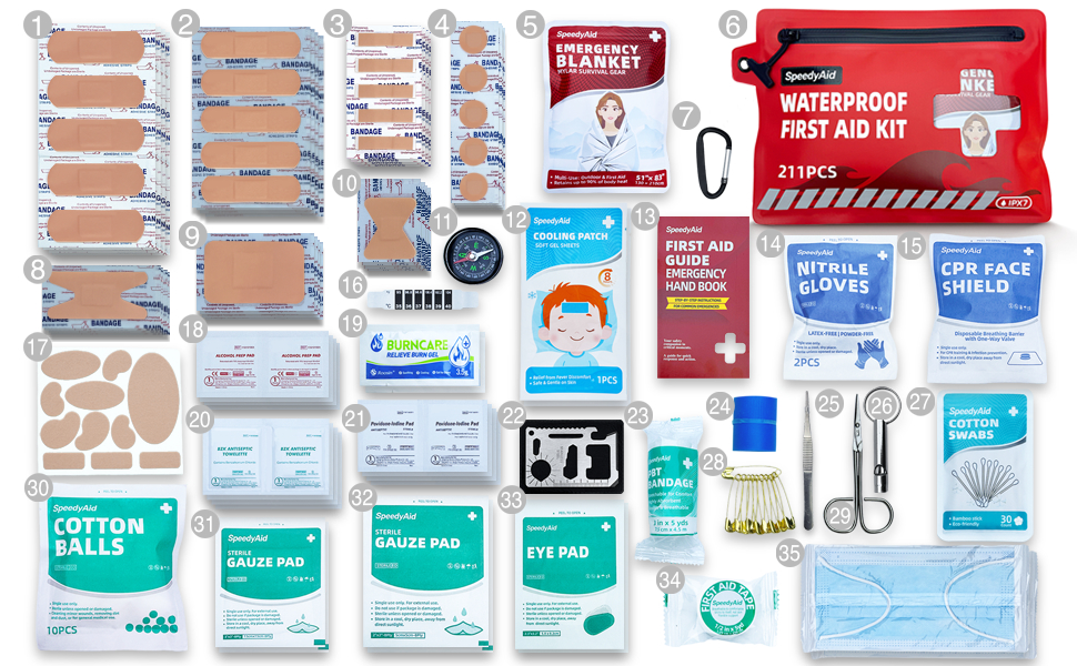 211 PCS Waterproof First Aid Kit, Emergency Supplies for Hiking & Boating