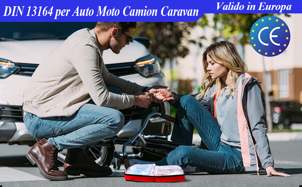 HONYAO Car First Aid Kit, First Aid Kit Complies with the Latest DIN 13164 Standard, First Aid Bag for Car, Motorcycle, Truck, Caravan, Travel, Camping and Home