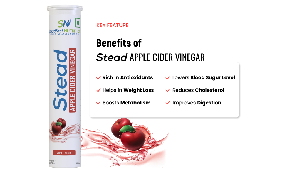 Steadfast Nutrition Apple Cider Vinegar Tablets for Weight Loss boost Immunity Strengthen (Apple, 20 Tablets, 80g)