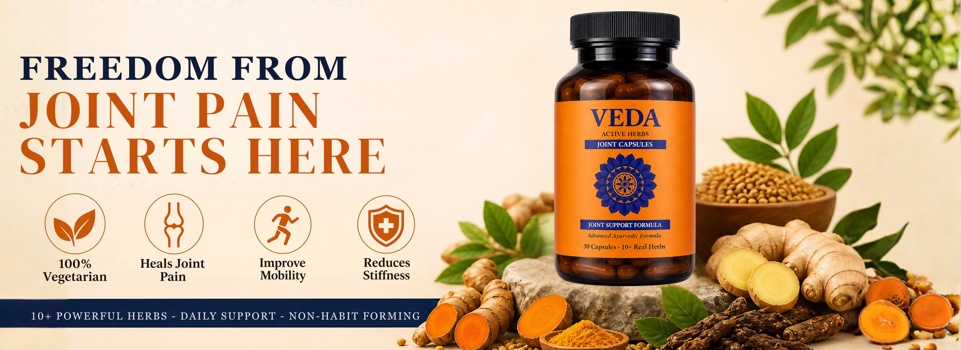 Veda Joint Pain Capsules | Ayurvedic Herbal Formula for Arthritis, Knee & Back Pain | With Guggul & Shallaki | 60 Veg Capsules