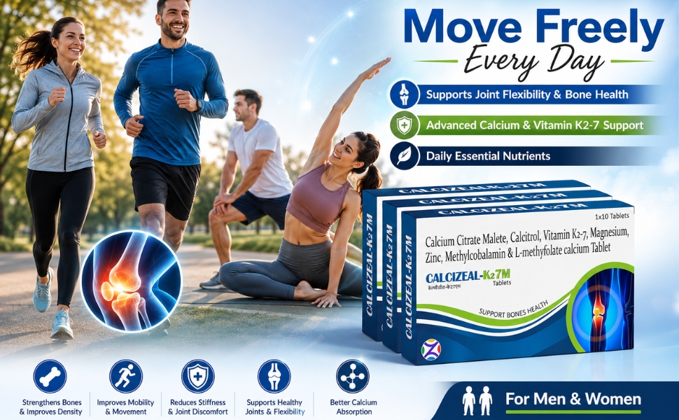 Calcizeal-K27M Tablet | Improve Joint Flexibility & Reduces Stiffness | Increase Bone Strength | Treat Lack of Calcium, Vitamin k2-7 With Essential Nutrients For Men & Women | Pack of 3 | 30 Tablets