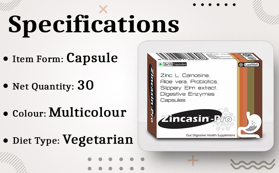 Zincasin-Pro by LeeWell Digestive Enzymes with Probiotics- 30 Capsules