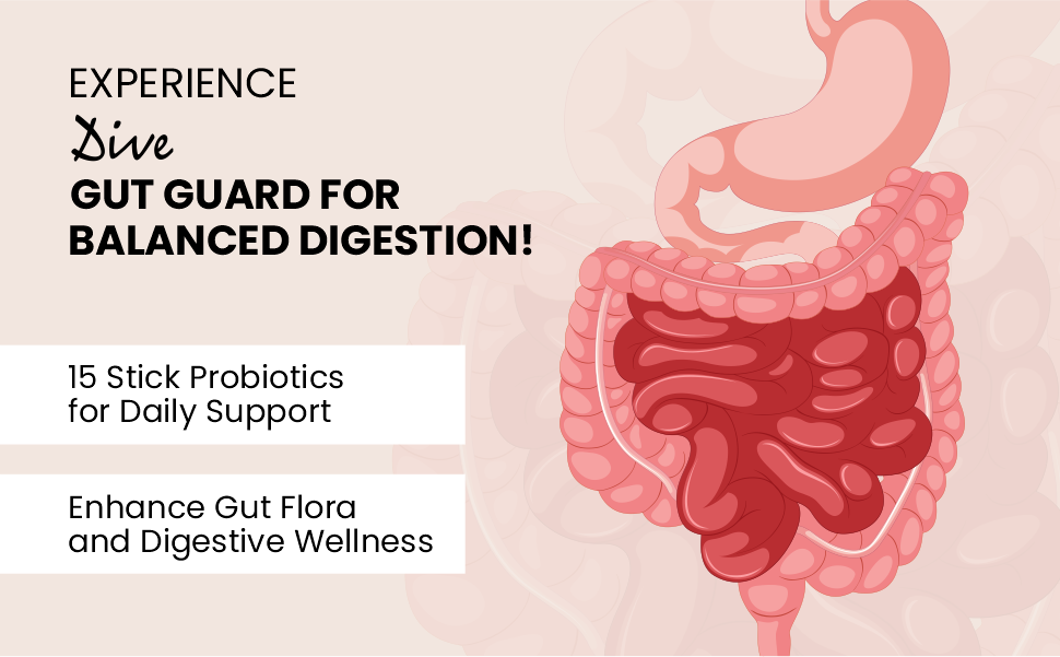 Dive Gut Guard Digestive Balance Probiotics & Digestive Enzymes Supplement | 2 Billion CFU | Helps Relieve Gas, Bloating & Indigestion | Supports Gut Health & Digestion | Lime Flavour | 15 Days