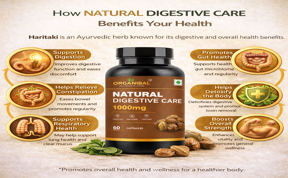 Digestive Care Capsules 1000mg, Herbal Digestive Health Supplement for Gut Health & Digestion, Acidity & Daily Gut Wellness Supplement for Men & Women, 60 Capsules