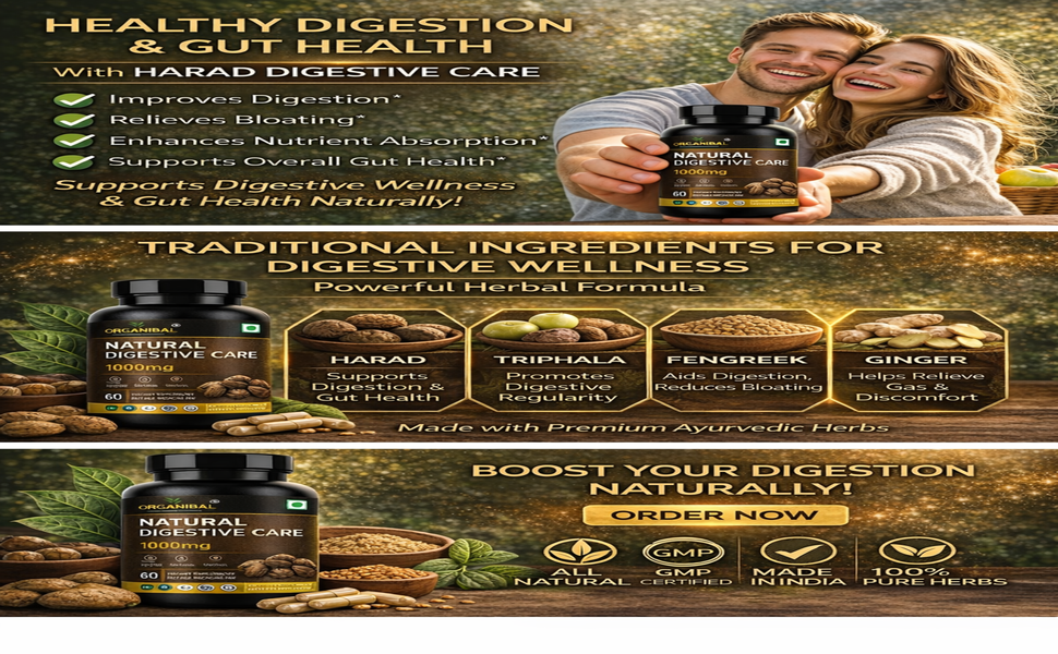 Digestive Care Capsules 1000mg, Herbal Digestive Health Supplement for Gut Health & Digestion, Acidity & Daily Gut Wellness Supplement for Men & Women, 60 Capsules