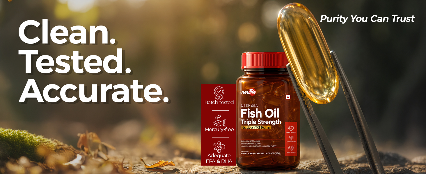 Neulife Deep Sea Fish Oil 3X Triple Strength | Native Triglyceride Form Omega-3s for Max Absorption | Mercury Free | 1050mg Total Omega-3s per capsule | 500/375 EPA/DHA | Supports Heart, Brain & Joint Health | 60ct softgels (Pack of 1)