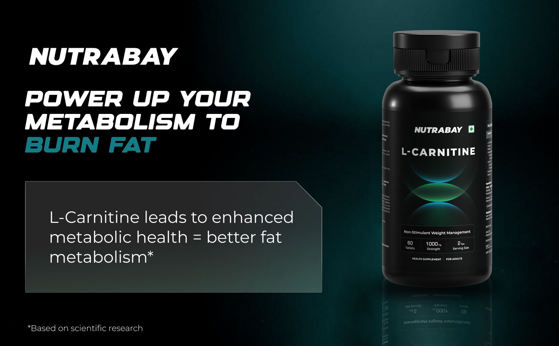 Nutrabay Pro L-Carnitine Fat Burner 1000mg per Capsule – Pre Workout Supplement – 60 Veg Tablets| Tested for Purity | 100% Authentic Metabolism Booster for Weight Loss Support