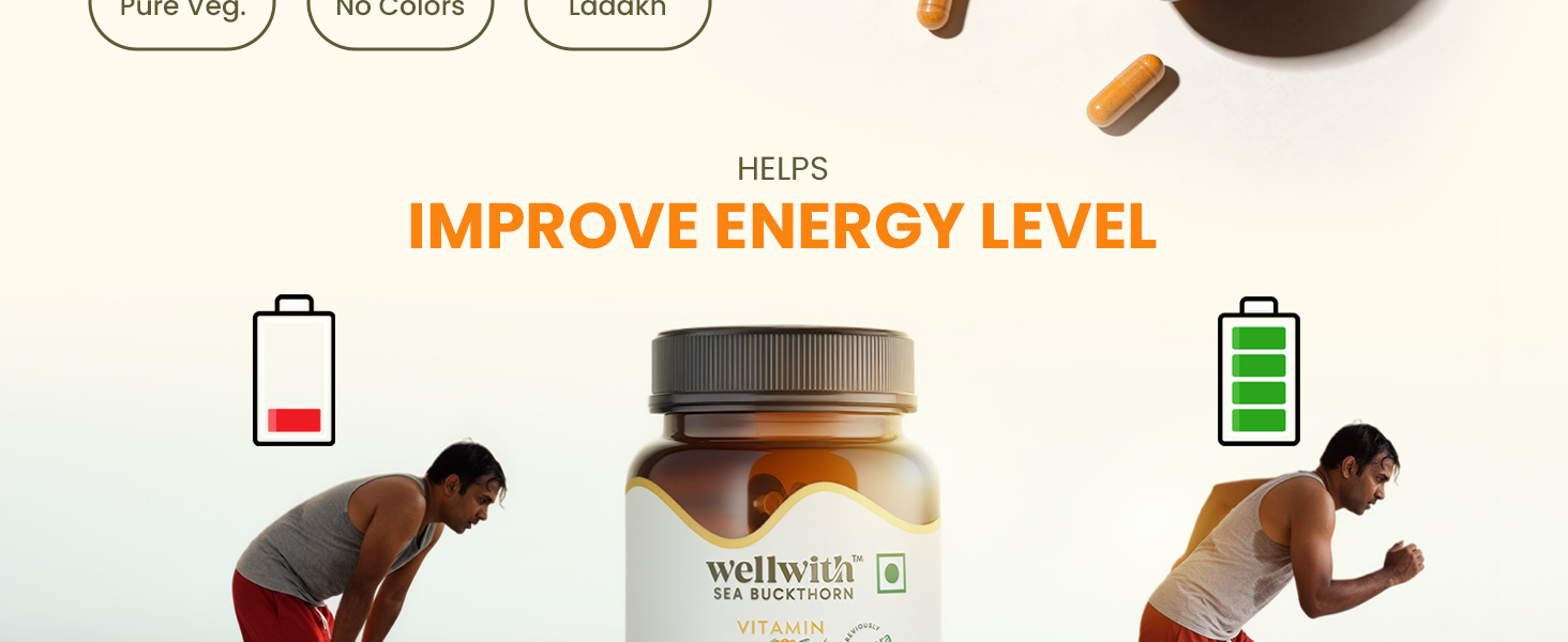 Wellwith by Ayuzera Seabuckthorn Capsules – 60 Vegan Caps | Sea buckthorn capsules rich in Omega 3, 6, 7 & 9 | Supports Skin, Hair & Heart Health | Pack of 1